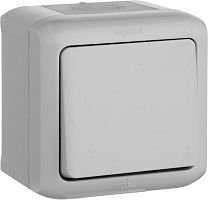 Выключатель кнопочный накладной Legrand Quteo 1-кл. IP44 серый картинка